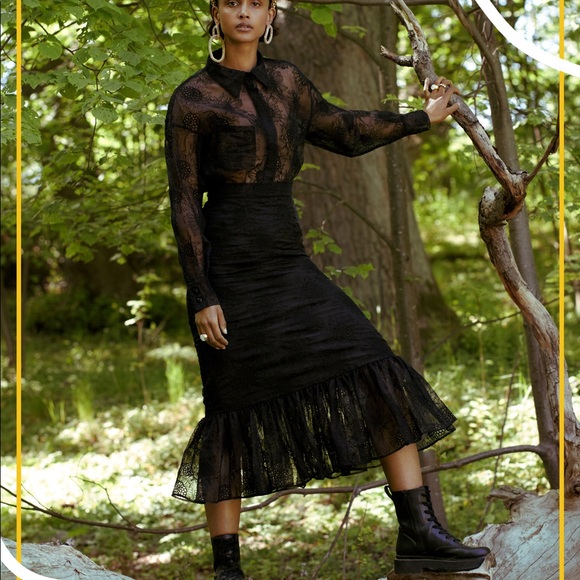 H&M x Sandra Mansour Black Lace Maxi Skirt NWT - Picture 2 of 9